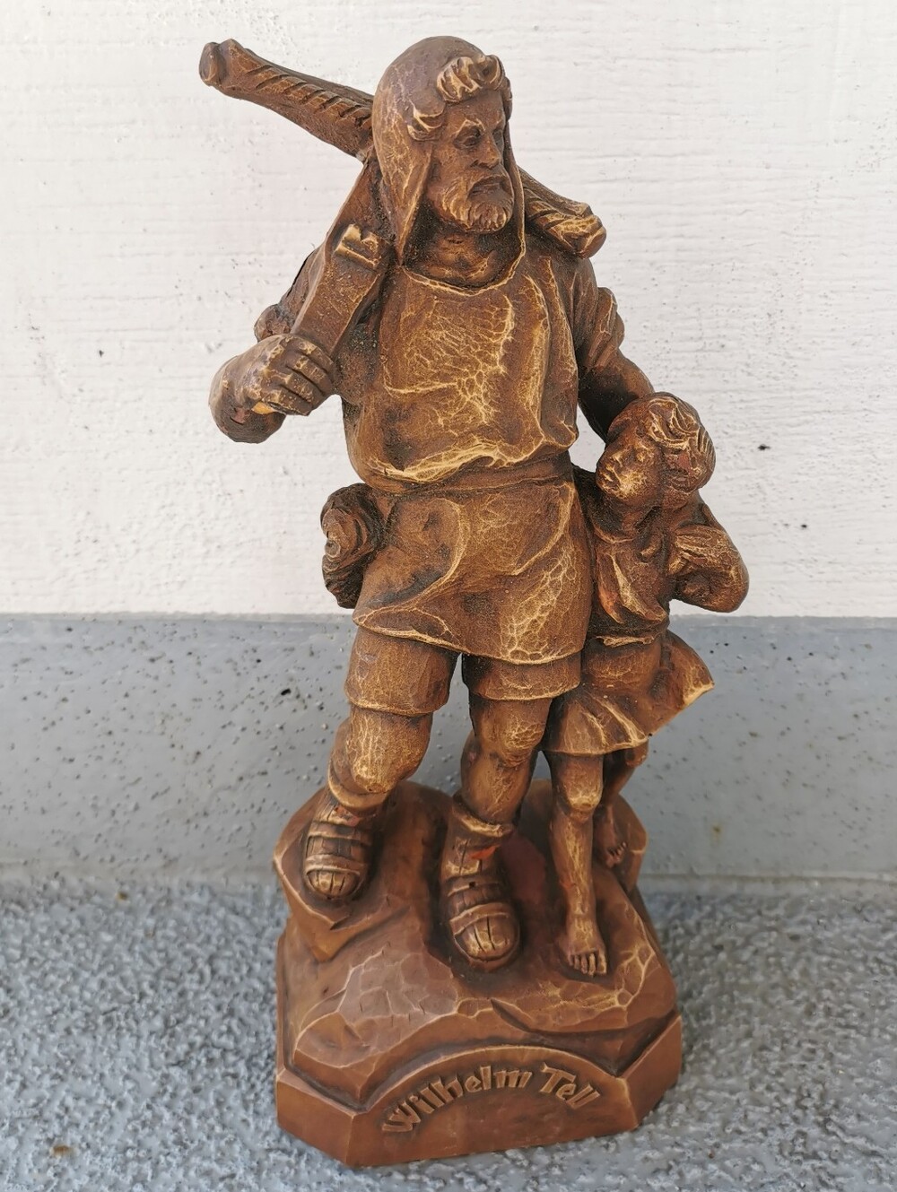 Antique Swiss Brienz-Style Wilhelm Tell Hand-Carved Wood Sculpture